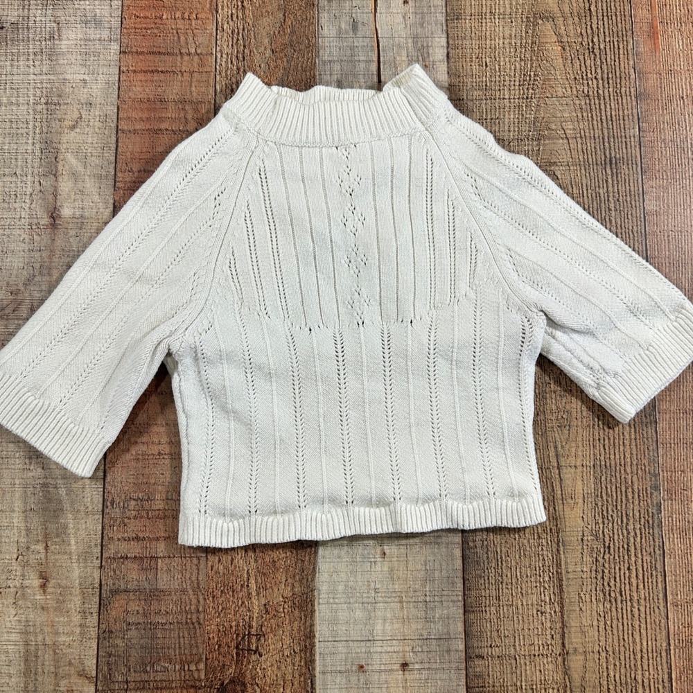Free People Romy Swift Pointelle Crop Top Small Ivory Sweater Knit Balletcore